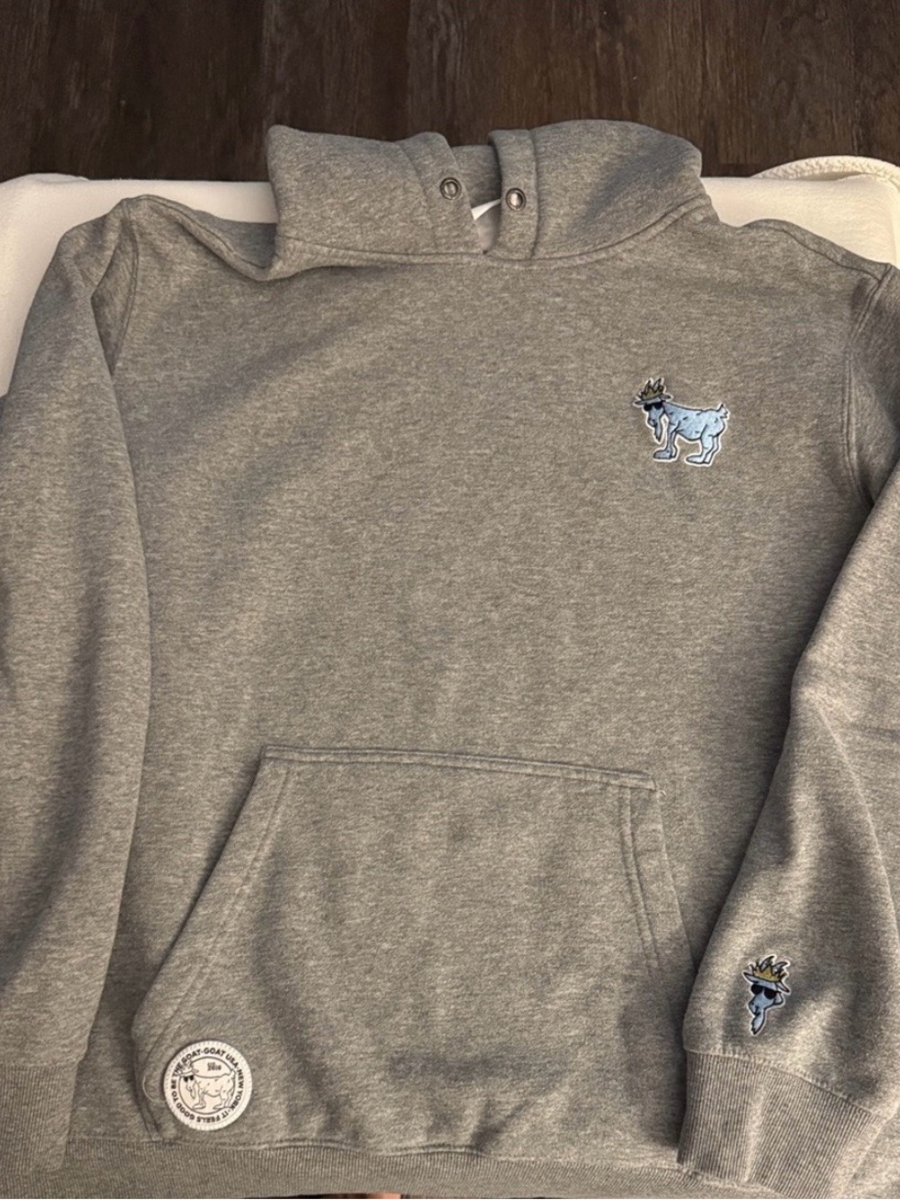 Men's Sweatshirt Hoodie in Heather Gray with Goat Patch